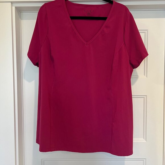 NWOT LIVI for Lane Bryant Magenta Pink Soft V-Neck Short Sleeve Tee Size 22/24 - Picture 2 of 7